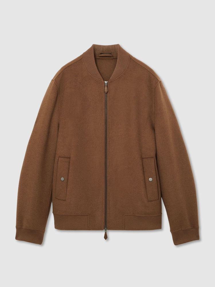 Reiss Tobacco Brown Canonbury Wool-Blend Zip-Through Bomber Jacket - Image 2 of 7