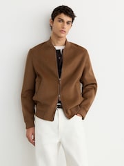 Reiss Tobacco Brown Canonbury Wool-Blend Zip-Through Bomber Jacket - Image 5 of 7