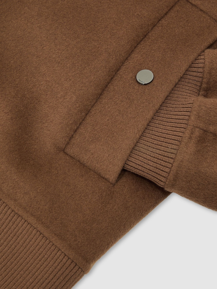 Reiss Tobacco Brown Canonbury Wool-Blend Zip-Through Bomber Jacket - Image 7 of 7