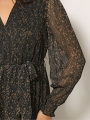 M&Co Brown Petite Animal Print Long Sleeve Ruffle Dress - Image 4 of 6