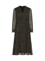 M&Co Brown Petite Animal Print Long Sleeve Ruffle Dress - Image 5 of 6
