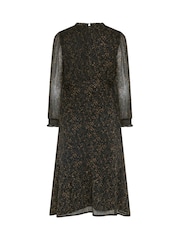 M&Co Brown Petite Animal Print Long Sleeve Ruffle Dress - Image 6 of 6