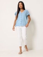 M&Co Blue Petite Button Frill Blouse - Image 2 of 5