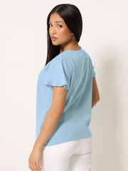 M&Co Blue Petite Button Frill Blouse - Image 3 of 5