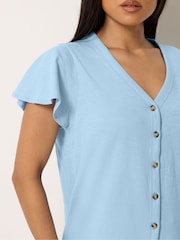 M&Co Blue Petite Button Frill Blouse - Image 4 of 5