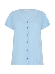 M&Co Blue Petite Button Frill Blouse - Image 5 of 5