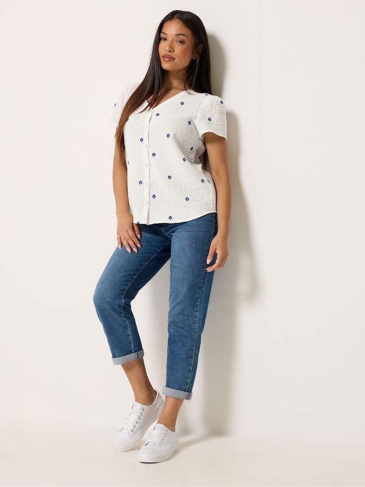 M&Co White Petite Short Sleeve Button Through Blouse - Image 1 of 5 M&Co White Petite Short Sleeve Button Through Blouse - Image 1 of 5