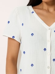 M&Co White Petite Short Sleeve Button Through Blouse - Image 4 of 5