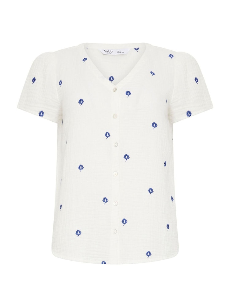 M&Co White Petite Short Sleeve Button Through Blouse - Image 5 of 5 M&Co White Petite Short Sleeve Button Through Blouse - Image 5 of 5