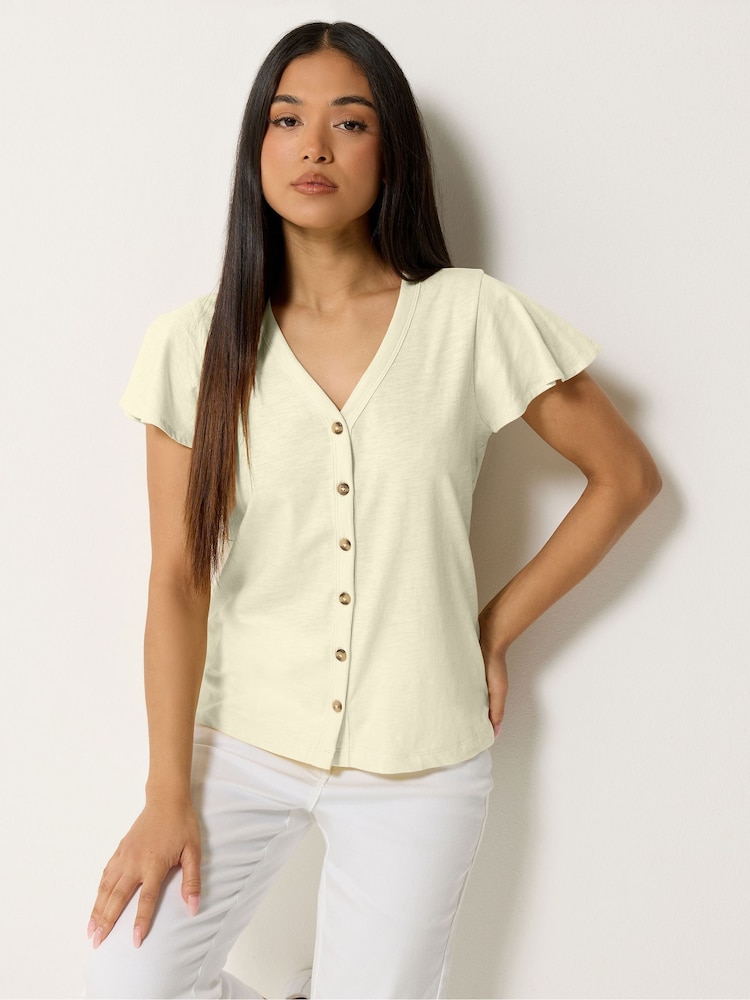 M&Co Yellow Petite Button Frill Blouse - Image 1 of 5 M&Co Yellow Petite Button Frill Blouse - Image 1 of 5