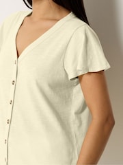 M&Co Yellow Petite Button Frill Blouse - Image 4 of 5