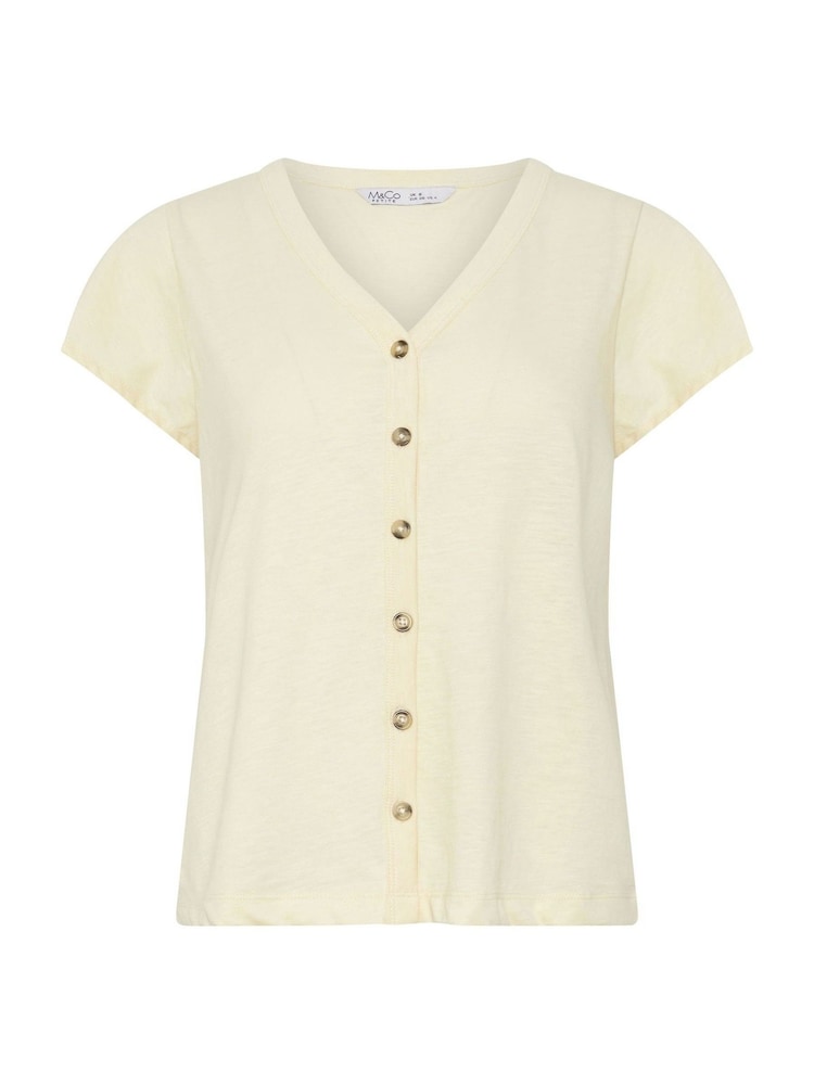 M&Co Yellow Petite Button Frill Blouse - Image 5 of 5 M&Co Yellow Petite Button Frill Blouse - Image 5 of 5