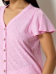 M&Co Pink Petite Printed Button Sleeve Blouse - Image 4 of 5