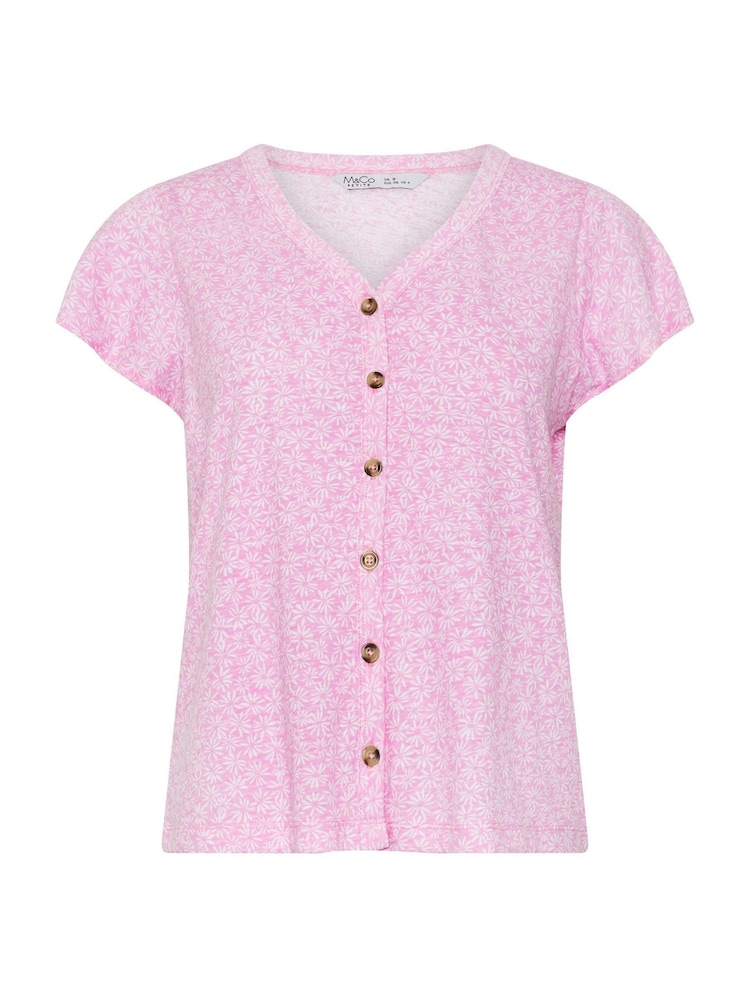 M&Co Pink Petite Printed Button Sleeve Blouse - Image 5 of 5 M&Co Pink Petite Printed Button Sleeve Blouse - Image 5 of 5