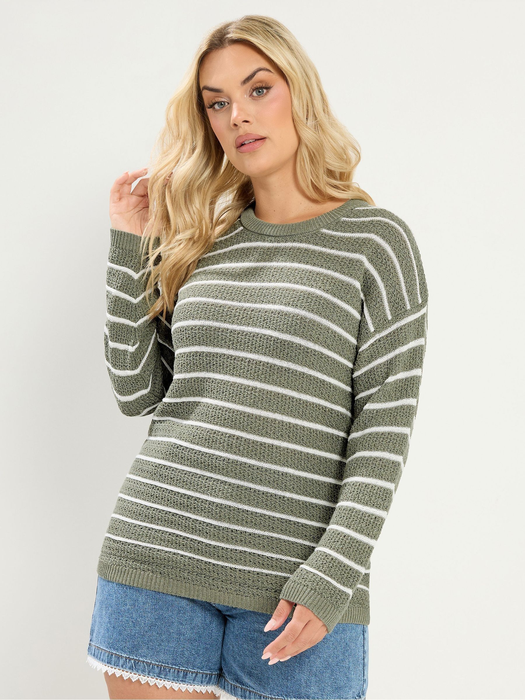 Yours Women's Green Stripe Knitted Jumper In | Size: 30/32 - Image 3