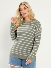 綠色 - Yours Curve Striped Jumper - 圖片 1/5
