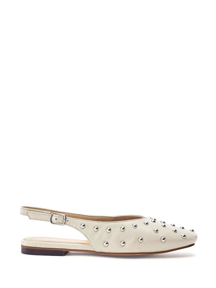 Moda in Pelle White Fiarra Leather Square Toe Stud Detail Pump - Image 1 of 4