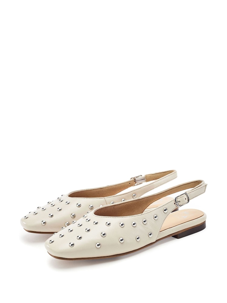 Moda in Pelle White Fiarra Leather Square Toe Stud Detail Pump - Image 2 of 4