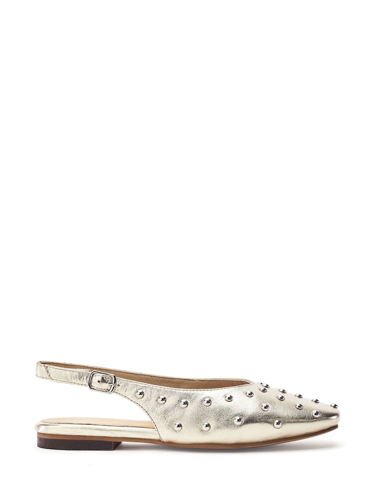 Moda in Pelle Gold Fiarra Leather Square Toe Stud Detail Pump - Image 1 of 3 Moda in Pelle Gold Fiarra Leather Square Toe Stud Detail Pump - Image 1 of 3