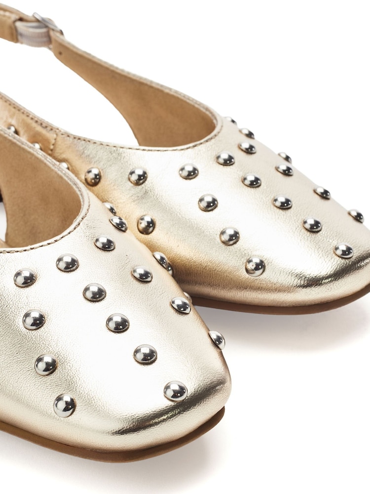 Moda in Pelle Gold Fiarra Leather Square Toe Stud Detail Pump - Image 3 of 3 Moda in Pelle Gold Fiarra Leather Square Toe Stud Detail Pump - Image 3 of 3