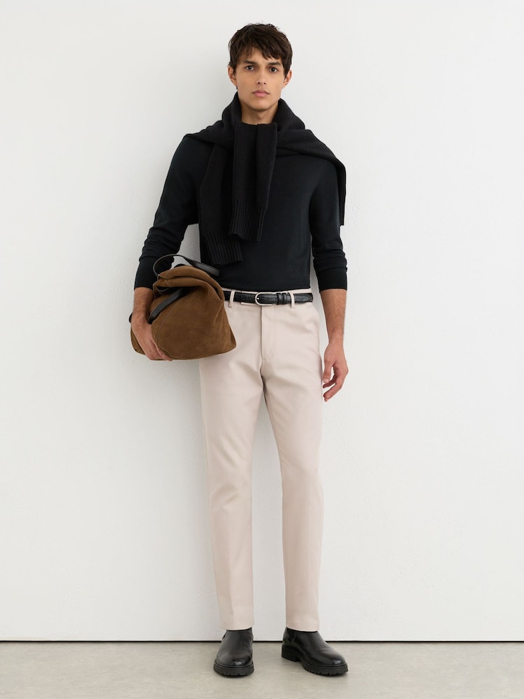Reiss Stone Eastbury Cotton-Stretch Tailored-Fit Chinos - Image 1 of 6 Reiss Stone Eastbury Cotton-Stretch Tailored-Fit Chinos - Image 1 of 6