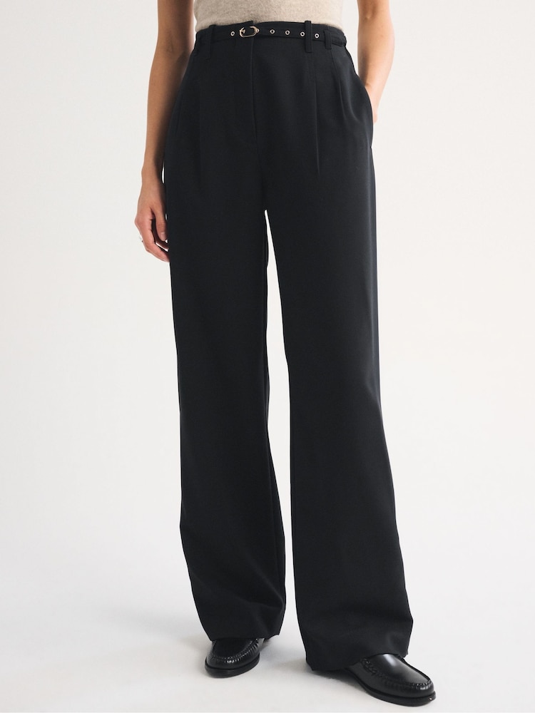 Abercrombie & Fitch Black Sloan Wide Leg Belted Trousers - Image 1 of 6 Abercrombie & Fitch Black Sloan Wide Leg Belted Trousers - Image 1 of 6