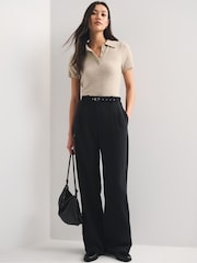Abercrombie & Fitch Black Sloan Wide Leg Belted Trousers - Image 3 of 6
