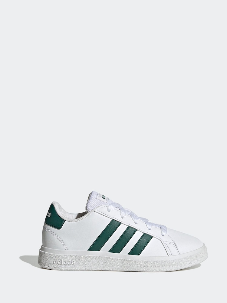 adidas White/Green Kids Sportswear Grand Court Lifestyle Tennis Lace-Up Trainers - Image 1 of 9