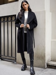 Threadbare Black Shawl Collar Tie Waist Formal Maxi Coat - Image 1 of 6