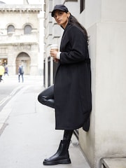Threadbare Black Shawl Collar Tie Waist Formal Maxi Coat - Image 2 of 6