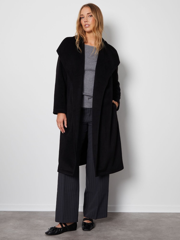 Threadbare Black Shawl Collar Tie Waist Formal Maxi Coat - Image 3 of 6