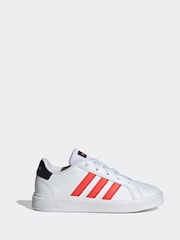 adidas Red/White Kids Sportswear Grand Court Lifestyle Tennis Lace-Up Trainers - Image 1 of 9