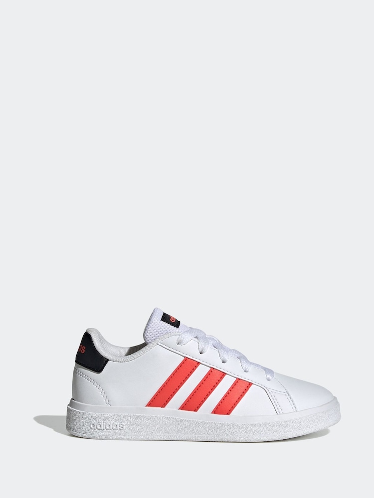 adidas Red/White Kids Sportswear Grand Court Lifestyle Tennis Lace-Up Trainers - Image 1 of 9
