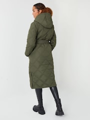 Зеленый - Threadbare стеганое пальто и поясом - Image 3 of 5