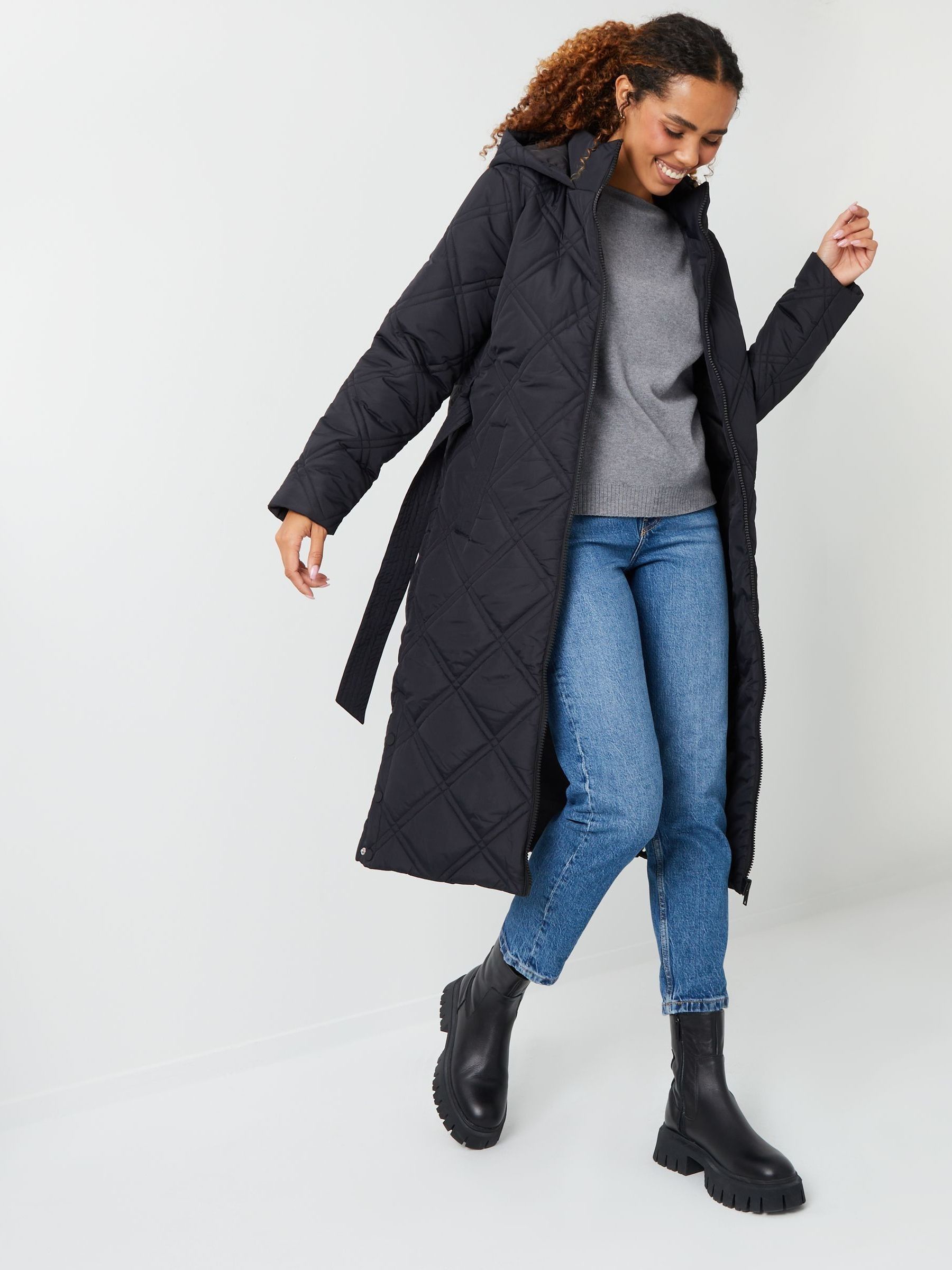 Buy Threadbare Black Belted Diamond Quilted Padded Coat from Next Germany