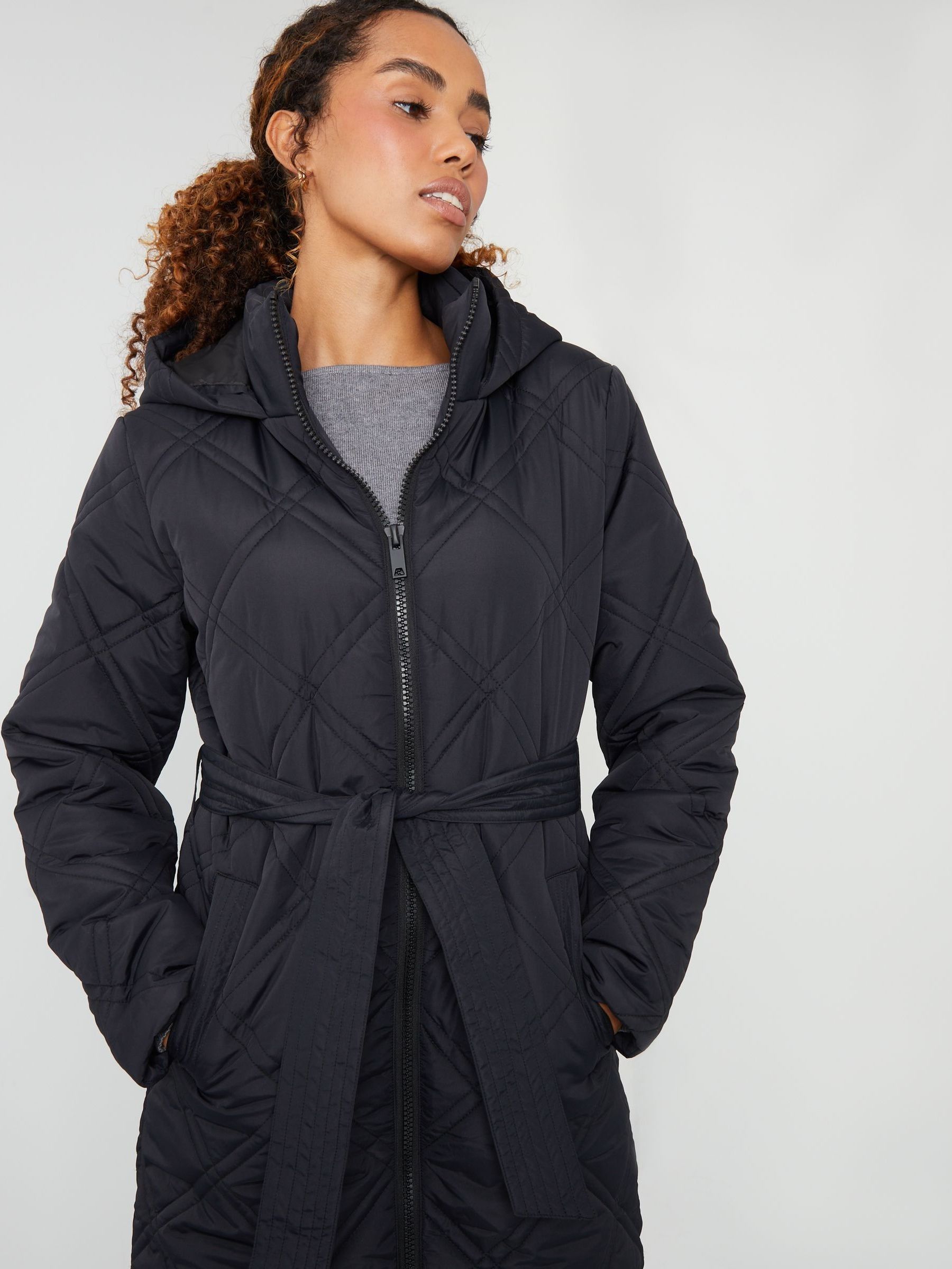 Buy Threadbare Black Belted Diamond Quilted Padded Coat from Next Germany