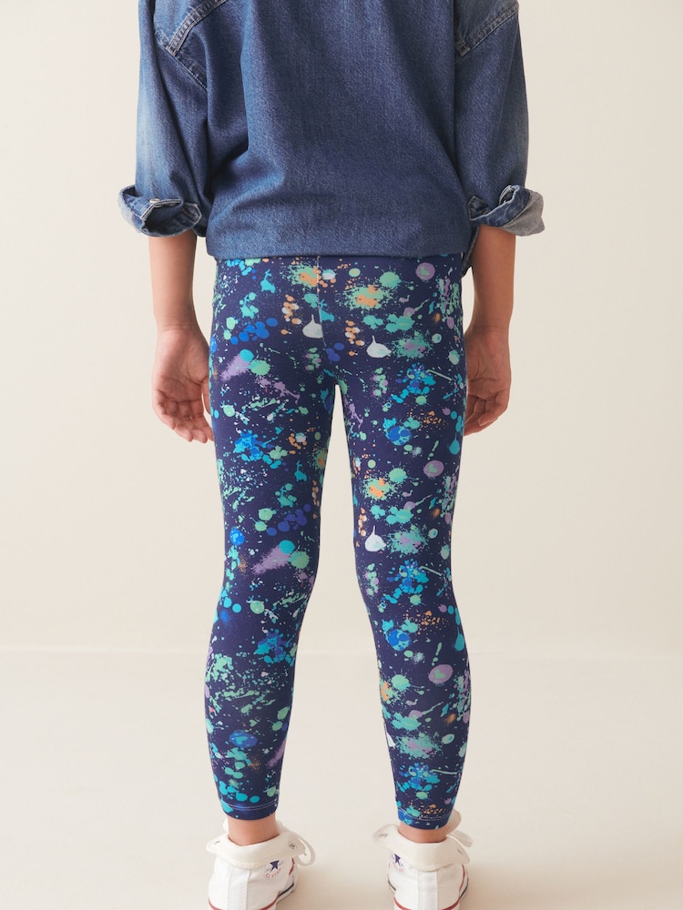 Navy Blue Splat Printed Leggings (3-16yrs) - Image 4 of 7