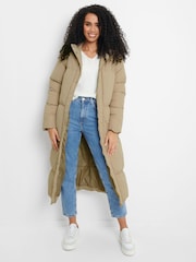 Threadbare Beige Longline Hooded Padded Coat - Image 1 of 4