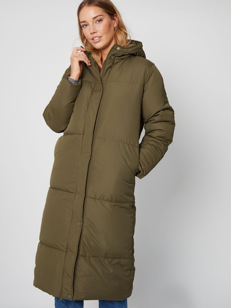 Threadbare Green Longline Hooded Padded Coat - Image 1 of 4