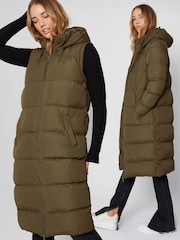 Threadbare Green Longline Hooded Padded Puffer Coat - Image 1 of 5
