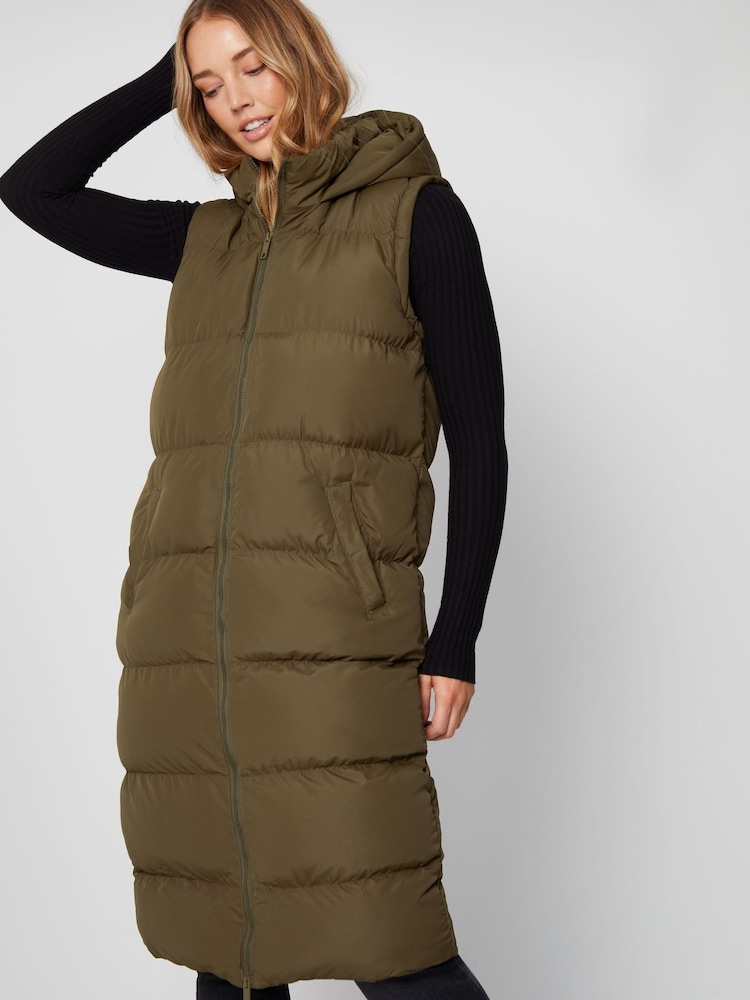 Threadbare Green Longline Hooded Padded Puffer Coat - Image 2 of 5