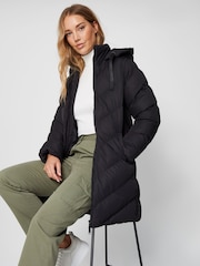 Threadbare Black Hooded Padded Mid Length Jacket - Image 1 of 5