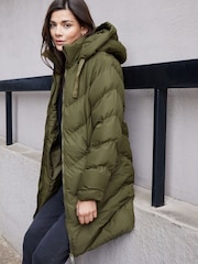Threadbare Green Hooded Padded Mid Length Jacket - Image 1 of 5