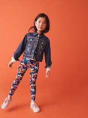 Navy Blue/Pink Rainbow Unicorn Printed Leggings (3-16yrs) - Image 1 of 5