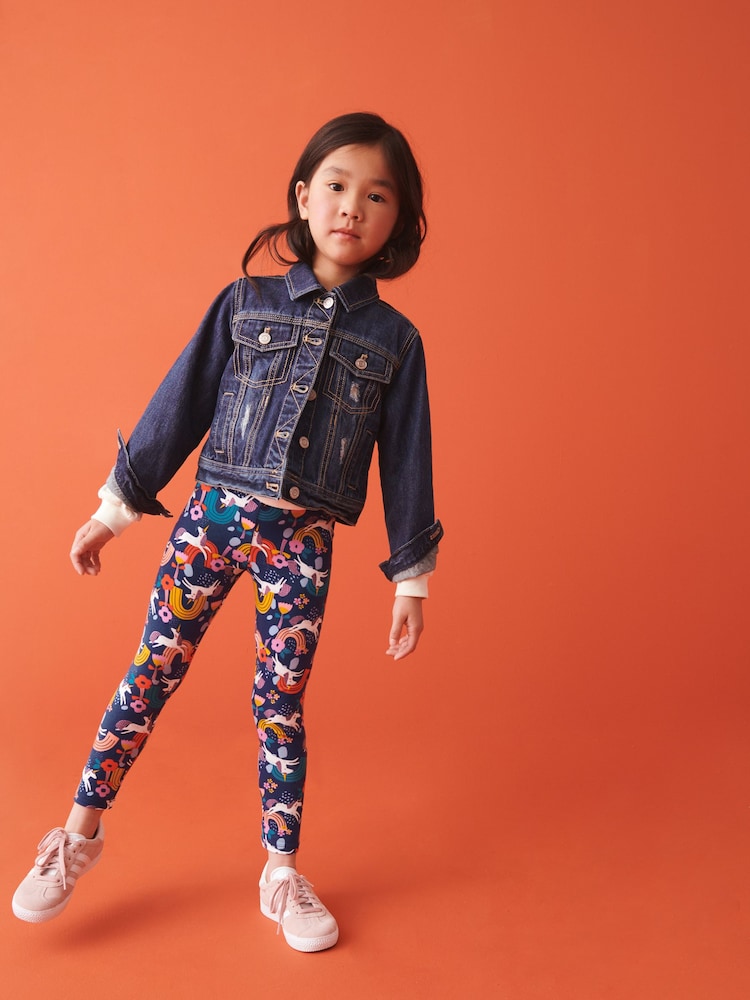 Navy Blue/Pink Rainbow Unicorn Printed Leggings (3-16yrs) - Image 1 of 5