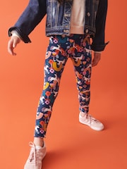 Navy Blue/Pink Rainbow Unicorn Printed Leggings (3-16yrs) - Image 2 of 5