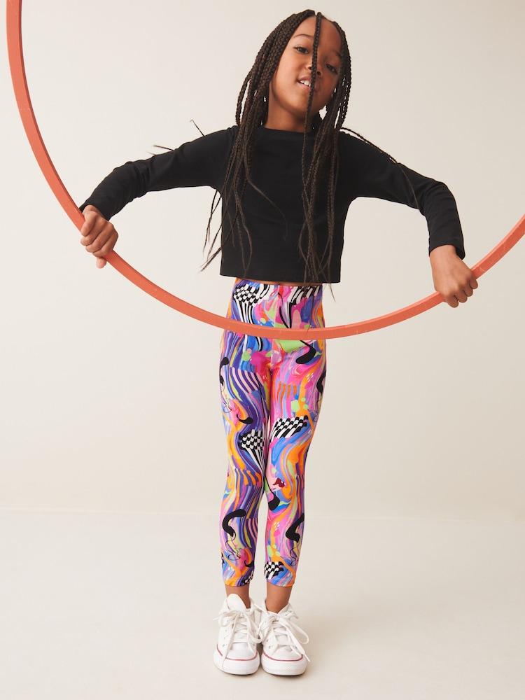 Blue/Pink Bright Digital Paint Drip Printed Leggings (3-16yrs) - Image 2 of 8
