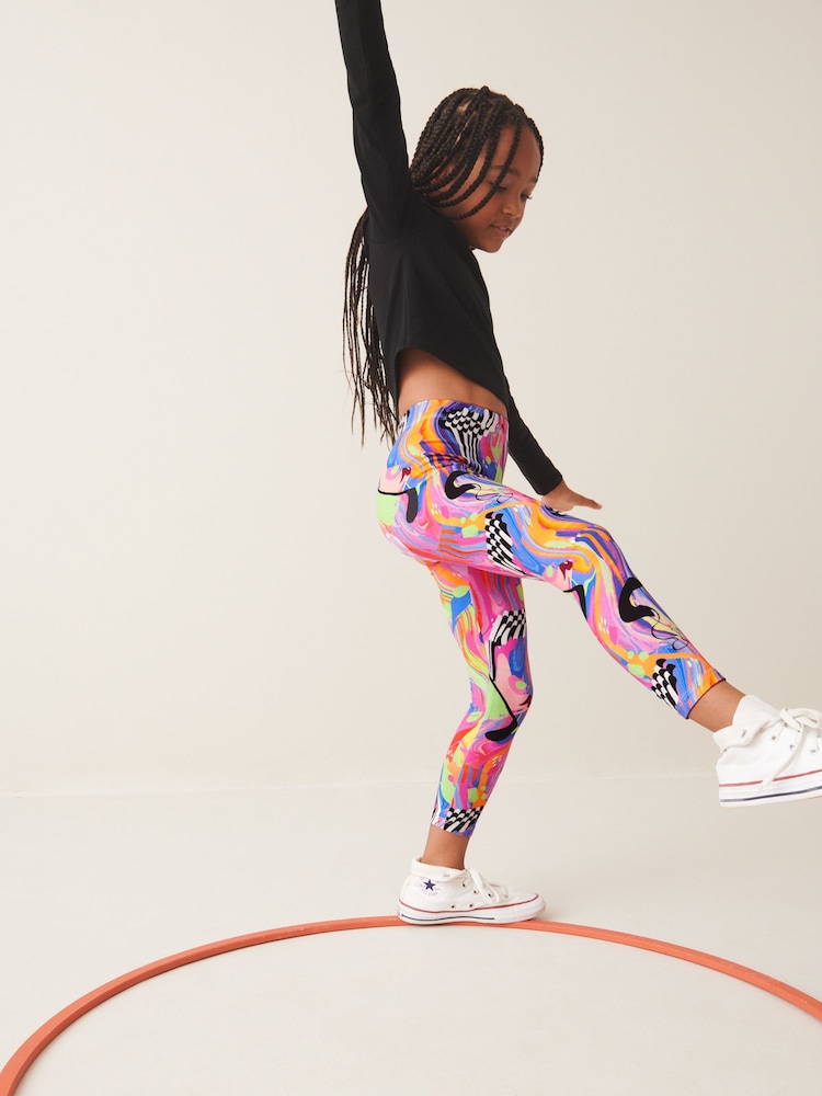Blue/Pink Bright Digital Paint Drip Printed Leggings (3-16yrs) - Image 3 of 8