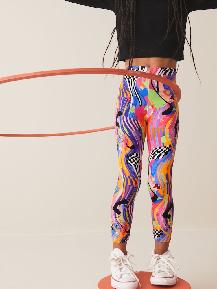 Blue/Pink Bright Digital Paint Drip Printed Leggings (3-16yrs) - Image 4 of 8