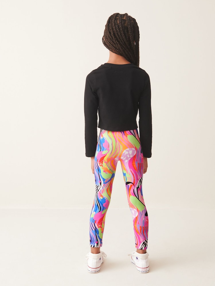 Blue/Pink Bright Digital Paint Drip Printed Leggings (3-16yrs) - Image 5 of 8